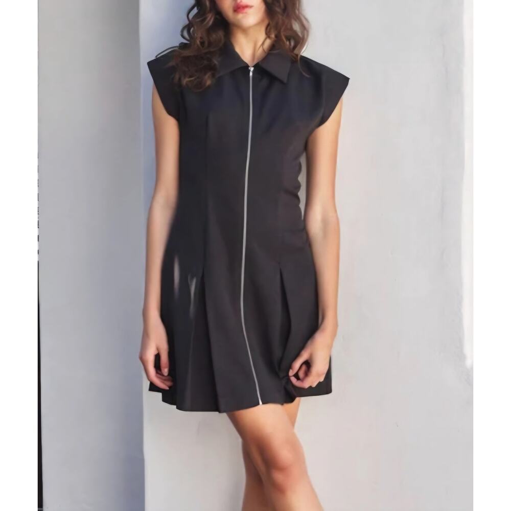Zara Black Zip Up Collared Mini Shirt Dress  Size XL